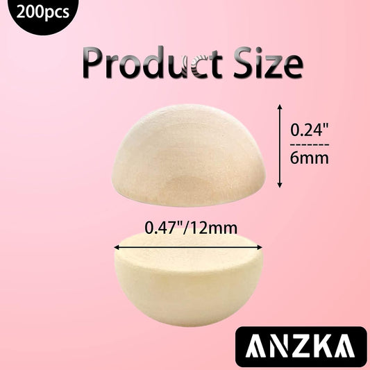 200Pcs Mini Half Wooden Beads, 12Mm Unfinished round Split Wood Balls for Craft Paint, 1/2 Inch Diameters Natural Half Sphere Ornaments