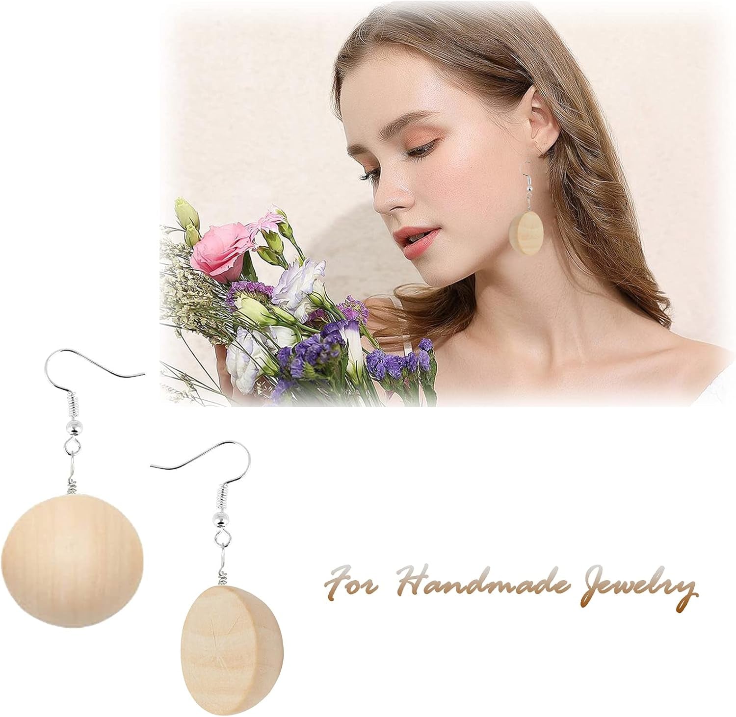 200Pcs Mini Half Wooden Beads, 12Mm Unfinished round Split Wood Balls for Craft Paint, 1/2 Inch Diameters Natural Half Sphere Ornaments