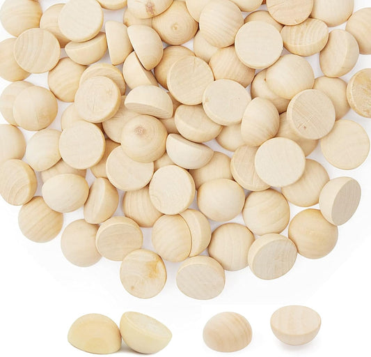 200Pcs Mini Half Wooden Beads, 12Mm Unfinished round Split Wood Balls for Craft Paint, 1/2 Inch Diameters Natural Half Sphere Ornaments